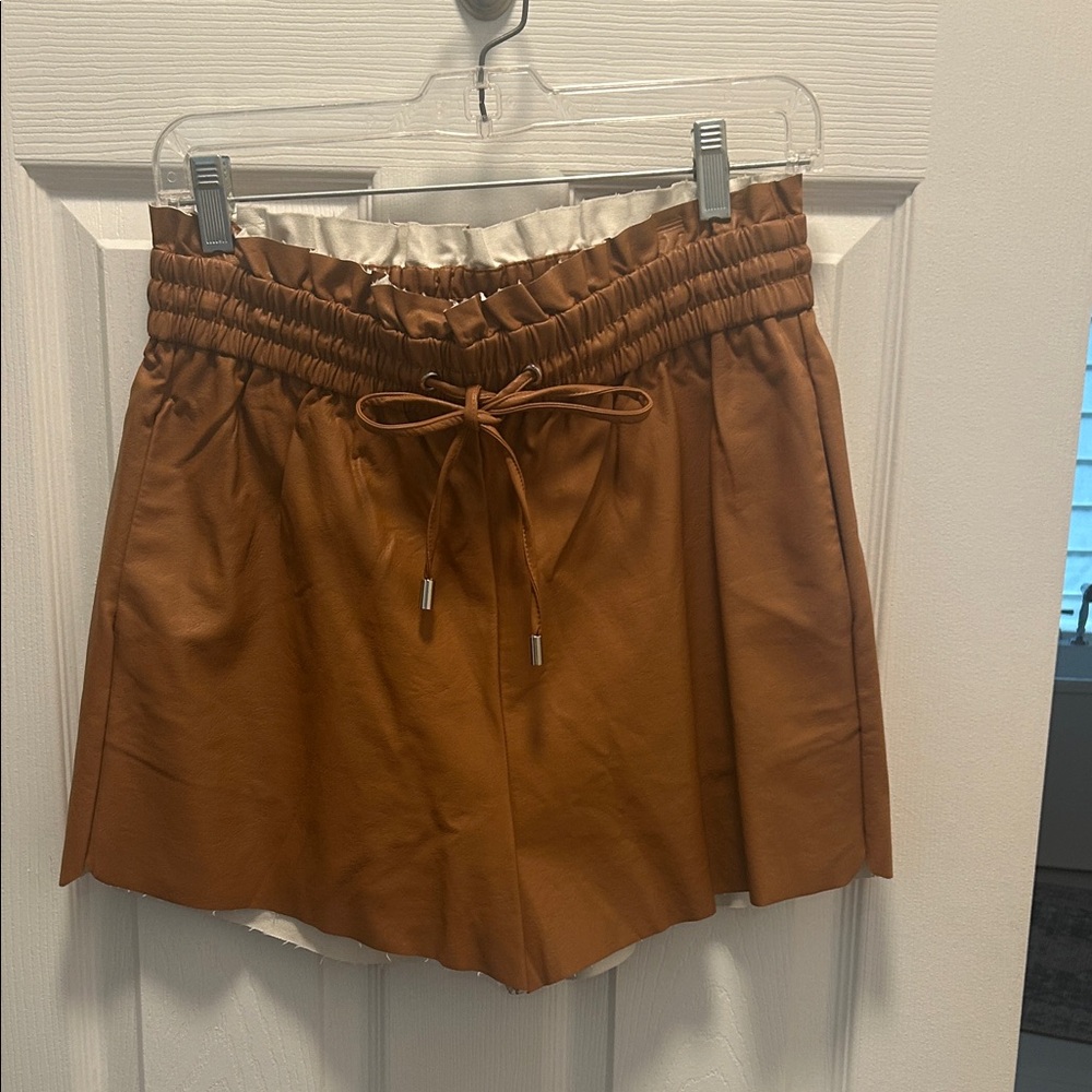 Zenana Outfitters High Waist Brown Faux Leather Shorts